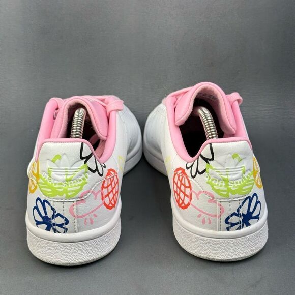Adidas Stan Smith 'Doodle - White Pink' athletic sneaker shoes womens size 8.5 - Picture 4 of 8